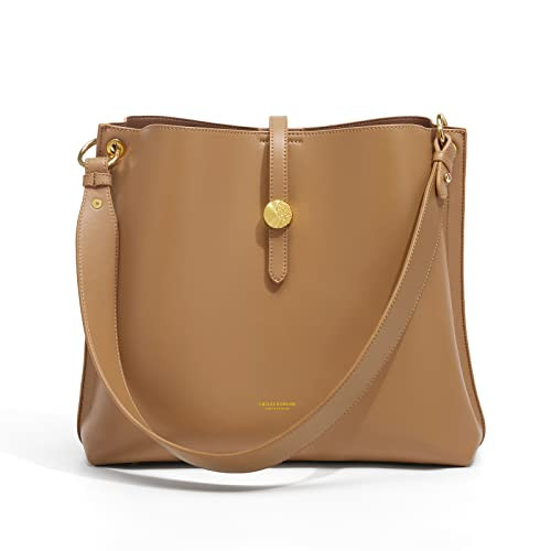 Cnoles Women Genuine Leather Designer Tote Bags Purses And Handbags For Women Fashion Ladies Top Handle Shoulder Satchel Bag Light Brown | Amazon (US)