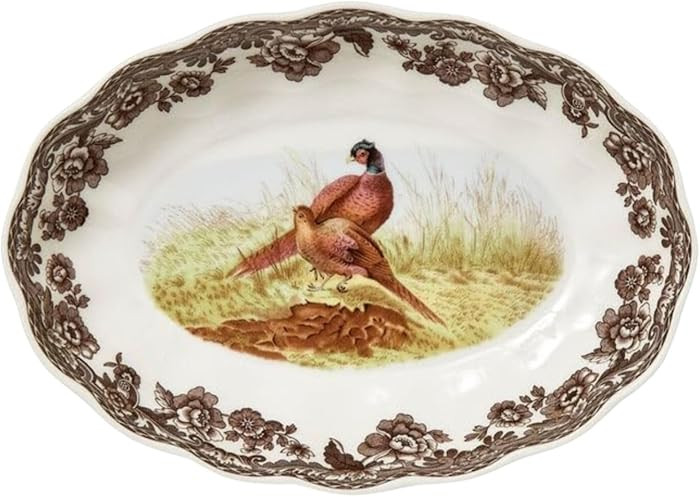 Spode British Flowers Collection 6" Oval Fluted Dish - Pheasant Illustration, Rustic Serving for ... | Amazon (US)