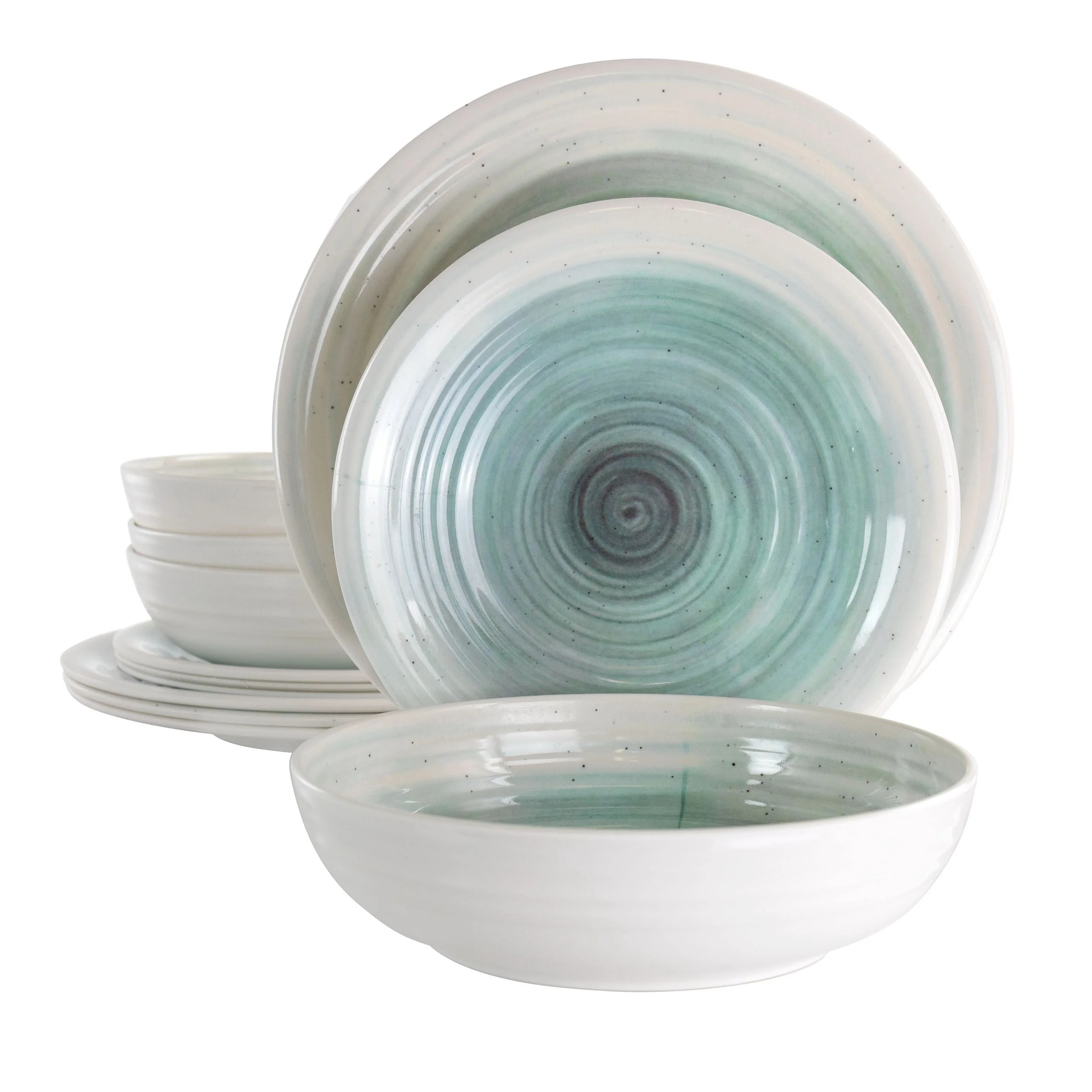Elama Potters Wheel 12 Piece Lightweight Melamine Dinnerware Set in Light Blue - Walmart.com | Walmart (US)