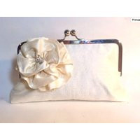 Bridal Clutch Or Bridesmaid With Dupioni Silk Flower & Rhinestone Champagne Ivory | Etsy (US)