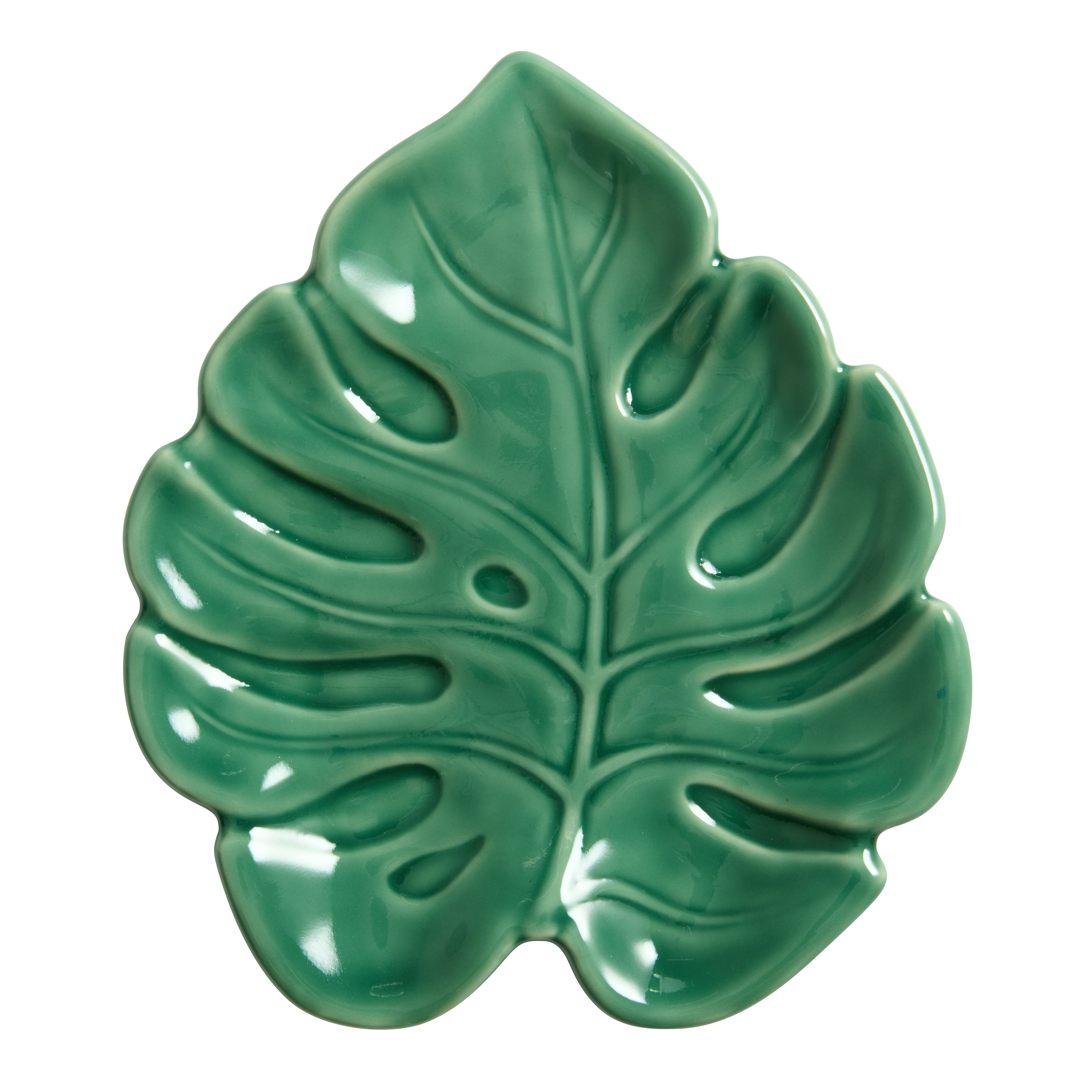 Tropical Cabana Green Monstera Leaf Figural Appetizer Plate | World Market