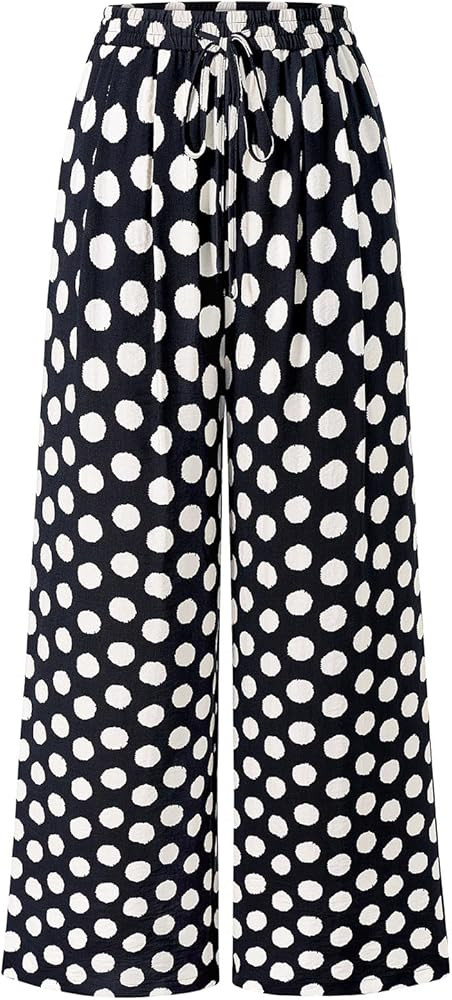 PRETTYGARDEN Womens Pants Elastic Waist Floral Lightweight Palazzo Pants for Women Casual Lounge ... | Amazon (US)