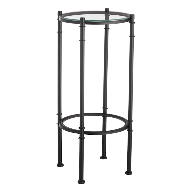 2-Tier Tempered Glass Top with Metal Black Frame Accent Table | At Home