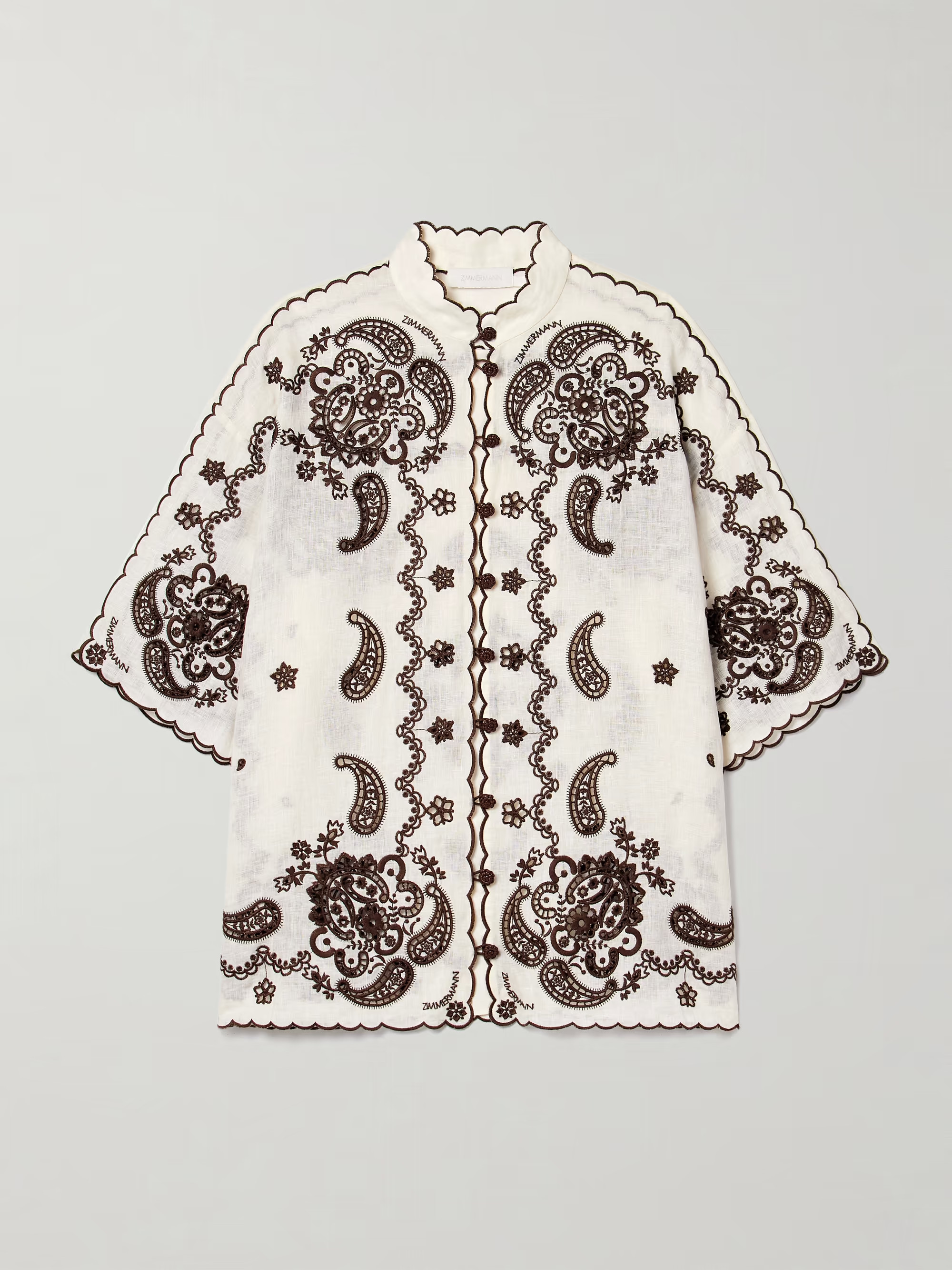 Ascension leather-trimmed broderie anglaise linen shirt | NET-A-PORTER (US)