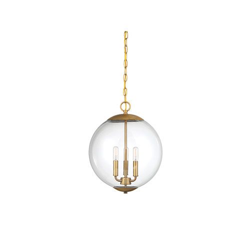Whittier Natural Brass Three-Light Globe Pendant | Bellacor