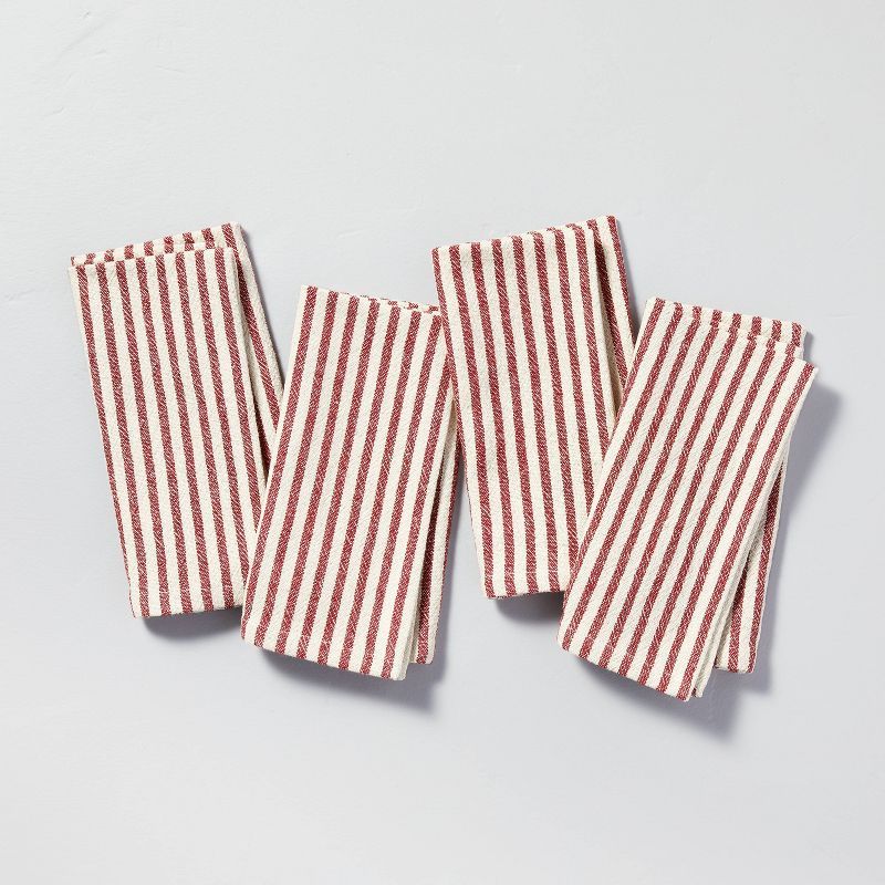4pk Ticking Stripe Woven Napkin Set Dark Red/Cream - Hearth & Hand™ with Magnolia | Target