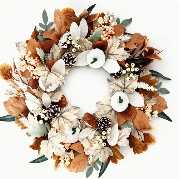 22 Inch Fall Wreath for Front Door Artificial Autumn Wreath with White Pumpkins, Pinecones & Berr... | Walmart (US)
