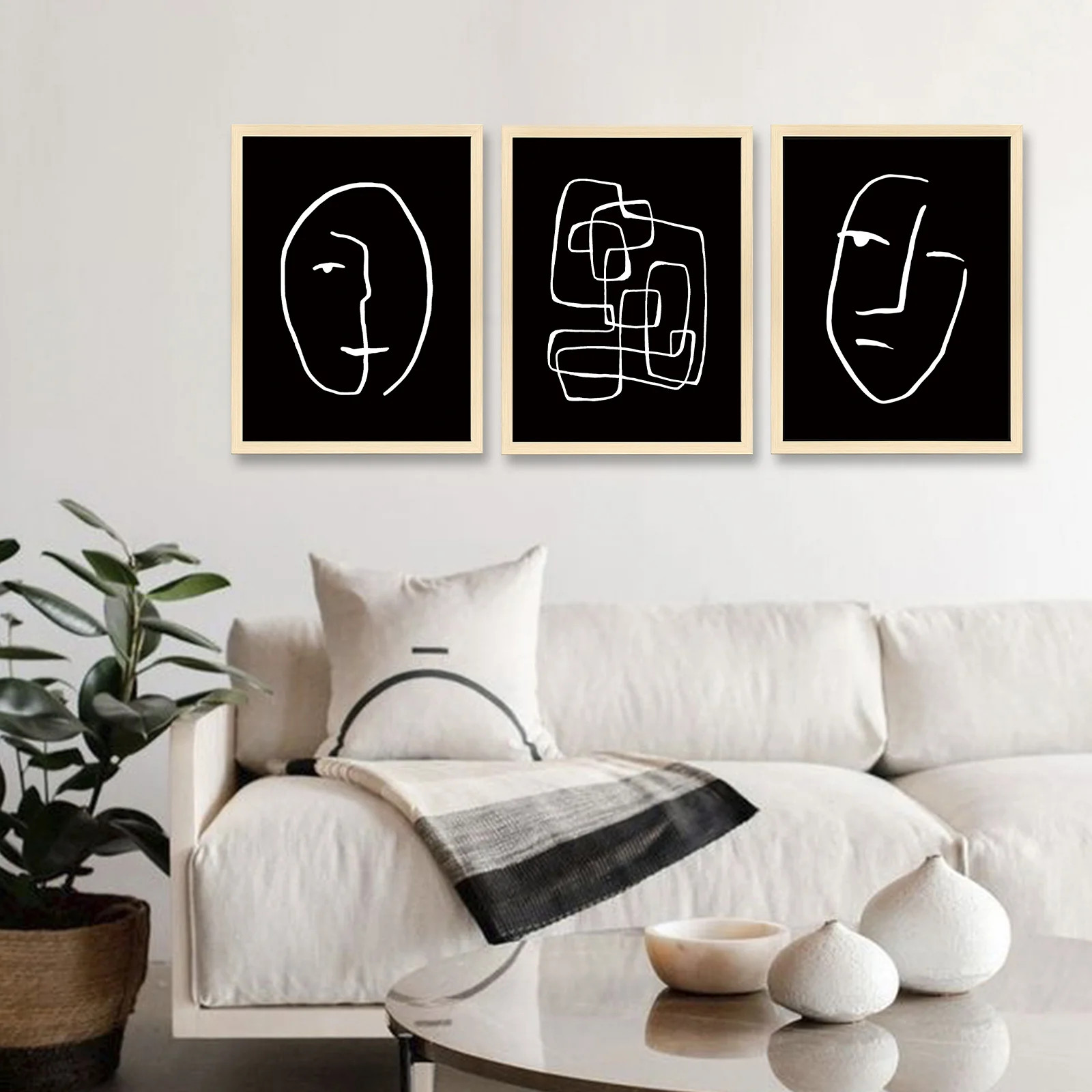 ArtbyHannah 3 Pack 11x14 Inch Modern Abstract Framed Wall Art Set with Minimalist Line Art Prints... | Walmart (US)