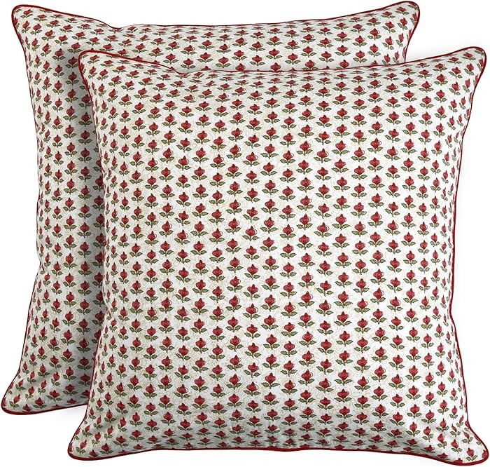 Ridhi Green and Red Print Print Cotton Throw Pillow Covers for Decorative Couch Pillows for Livin... | Amazon (US)