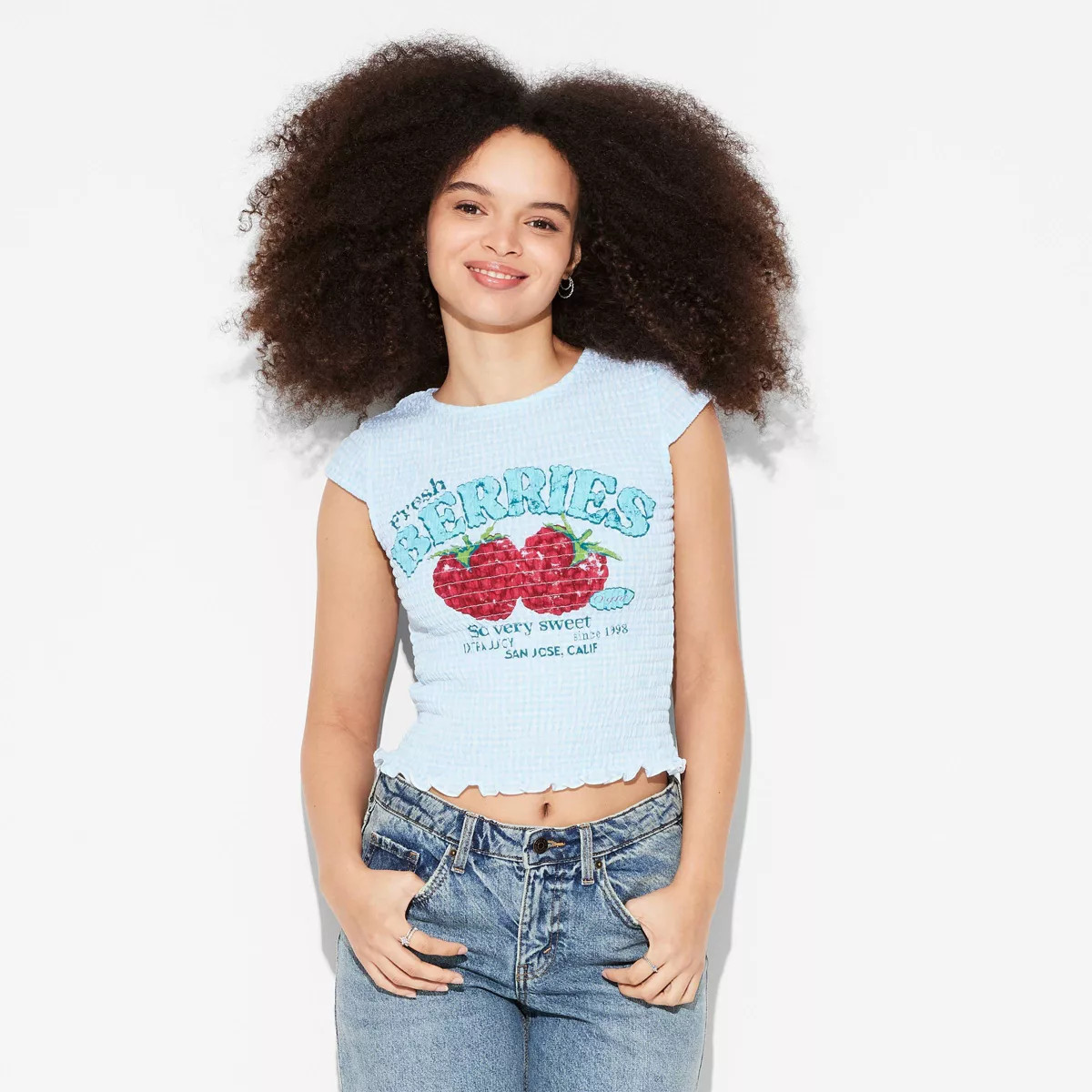 Women's Cap Sleeve High Neck Smocked Graphic T-Shirt - Wild Fable™ Light Beige 3X | Target