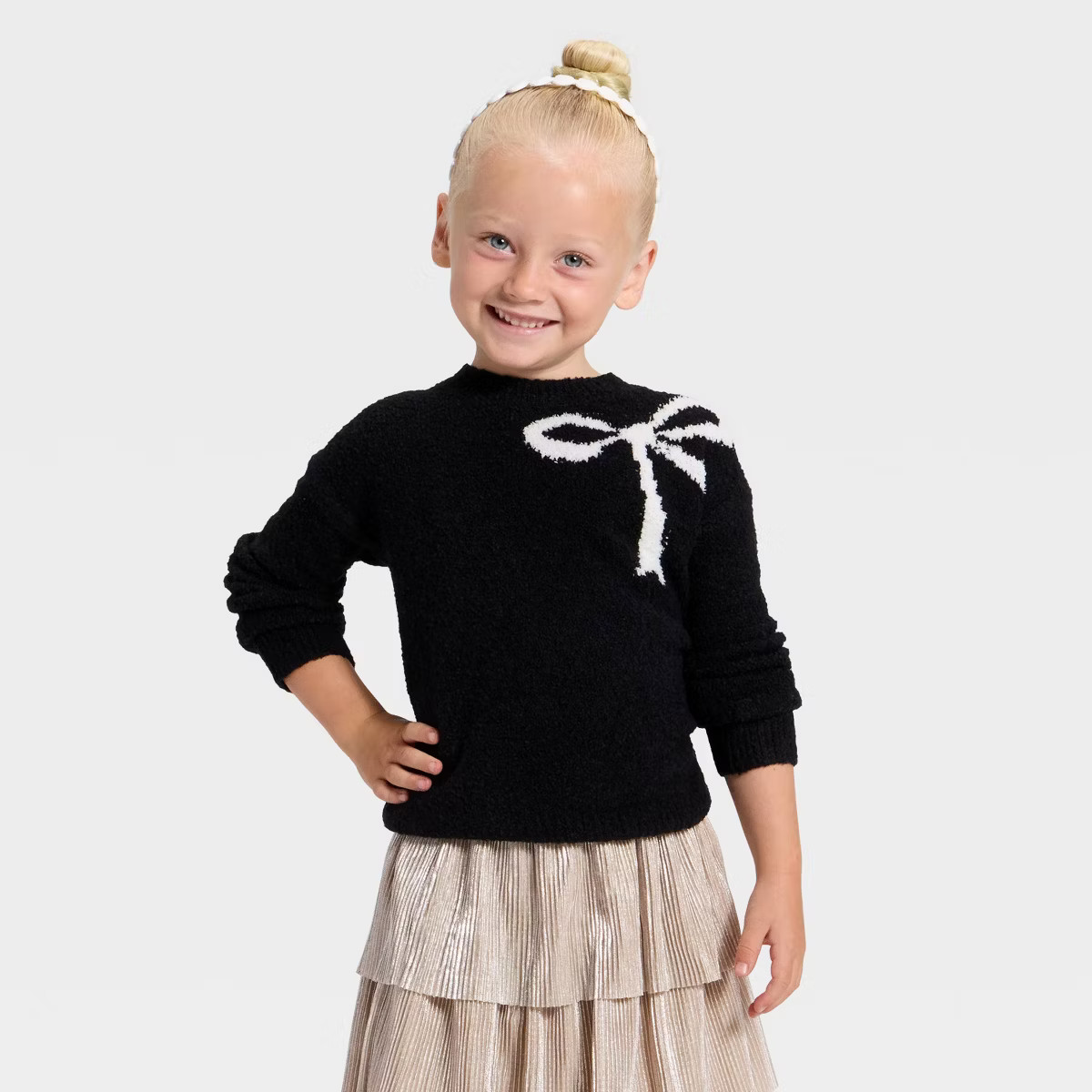 Toddler Girls' Jacquard Crewneck Pullover Sweater - Cat & Jack™ Black | Target