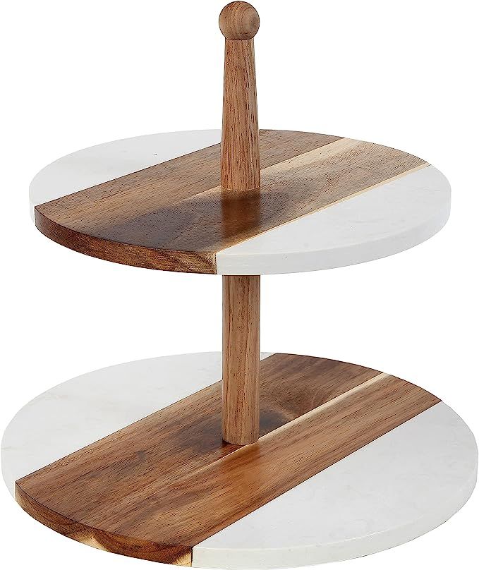 BALIN DESIGNS Two Tiered Serving Tray, White Round Acacia Wood Tiered Tray, 2 Tier Serving Stand ... | Amazon (US)