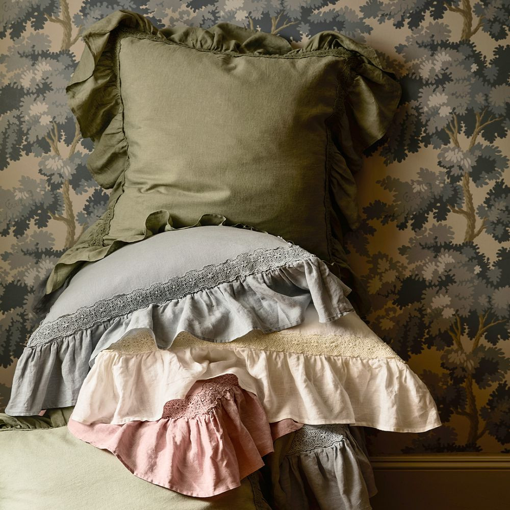 Linen Ruffle Crochet Shams, Set of 2 | GreenRow