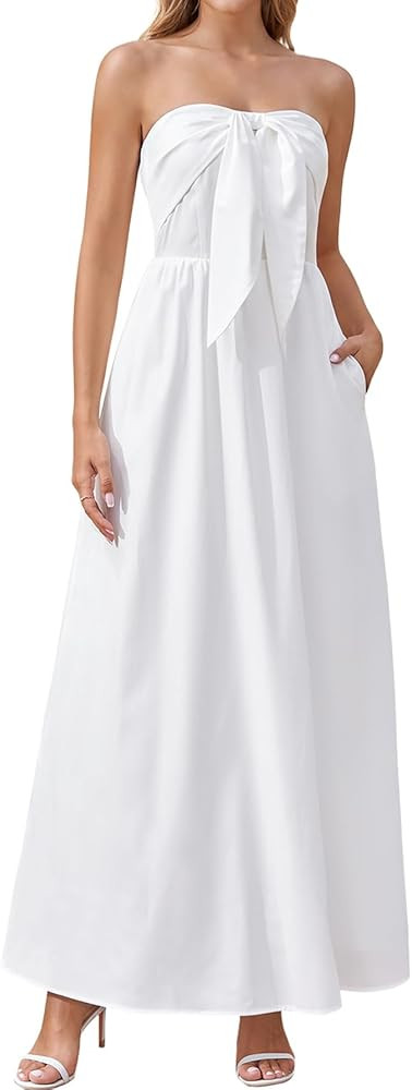EYNMIN Womens Floral Boho Maxi Dresses Summer Casual Strapless Tube Flowy Beach Long Sundress Rem... | Amazon (US)