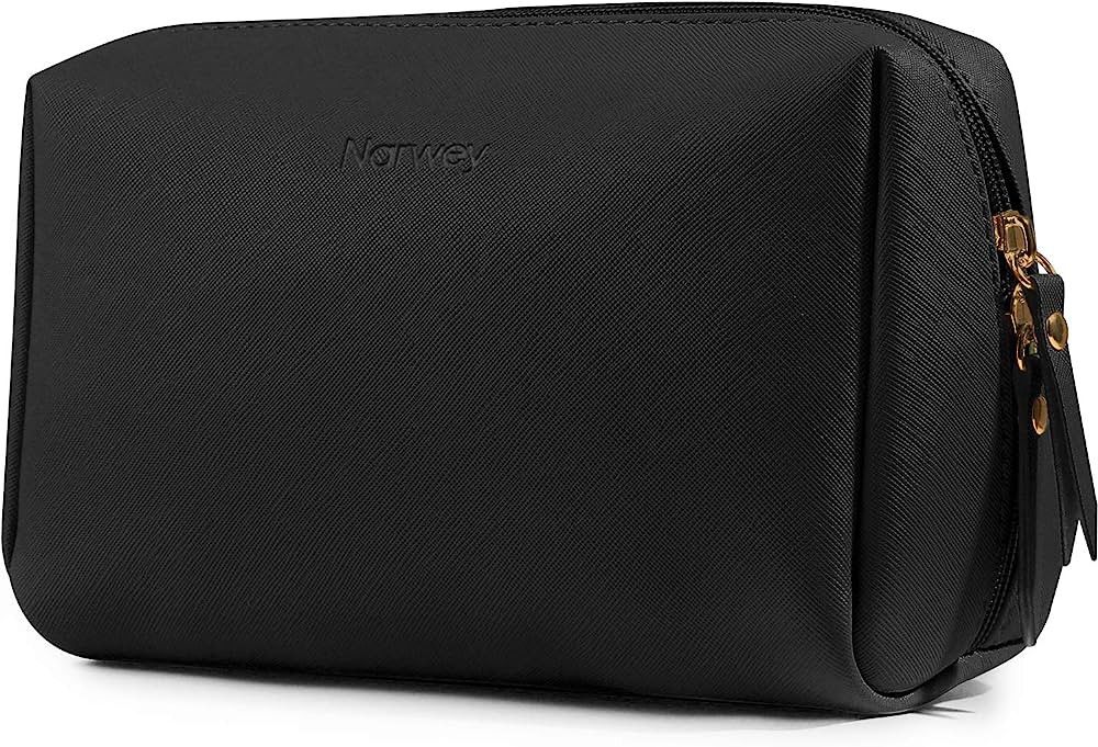 Large Vegan Leather Makeup Bag Zipper Pouch Travel Cosmetic Organizer for Women (Large, Black) | Amazon (US)