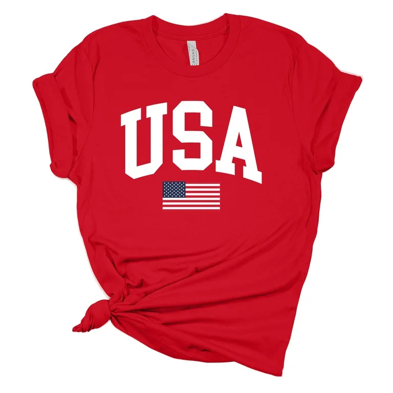 Women's USA American Flag Patriotic Fourth of July Independence Day Short Sleeve T-shirt Graphic ... | Walmart (US)