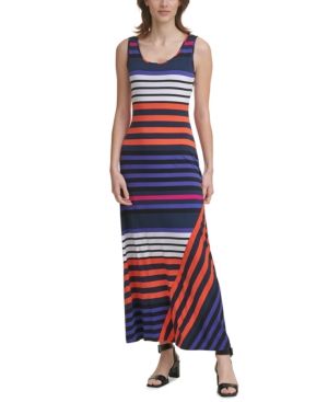 Calvin Klein Petite Striped Knit Maxi Dress | Macys (US)