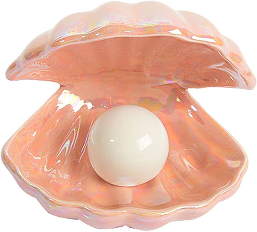 BinaryABC Ceramics Shell Pearl Light Led Lamp Portable Night Light Tabletop Light(Pink) | Amazon (US)