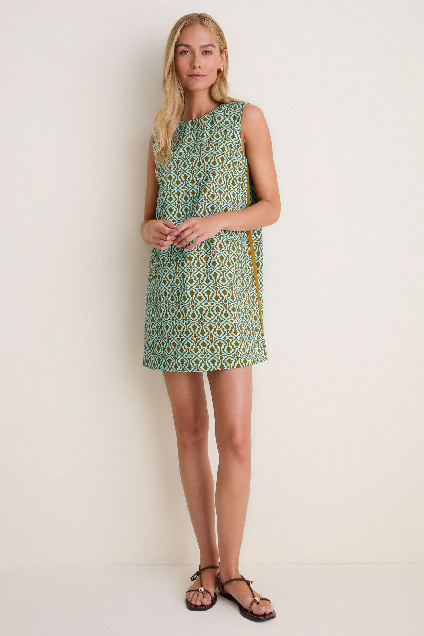 Turquoise & Brown Geo Bitsy Mini Dress | Tuckernuck (US)