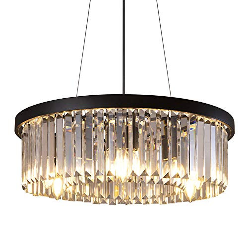 Wellmet Modern Crystal Chandelier for Dining Room, 6 Lights Black Farmhouse Crystal Pendant Light... | Amazon (US)