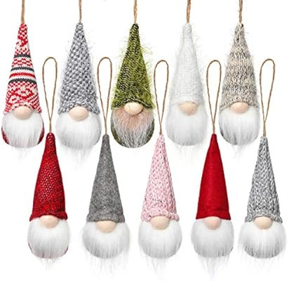 Christmas Tree Hanging Gnomes Ornaments Set of 10, Swedish Handmade Plush Gnomes Santa Elf Hangin... | Amazon (US)