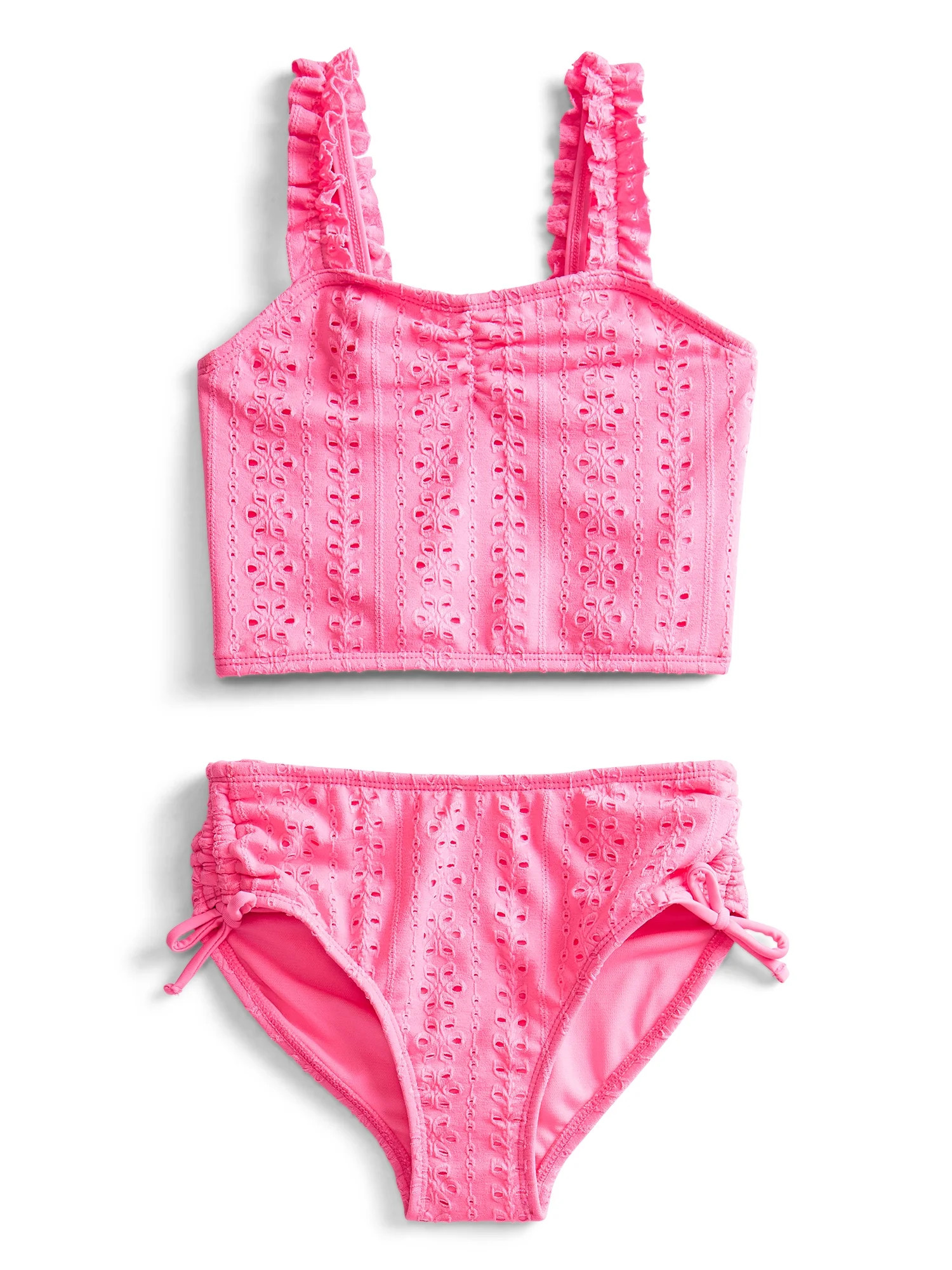 Wonder Nation Girls Ruffle Eyelet Tankini Swimsuit, 2-Piece, Sizes 4-18 | Walmart (US)