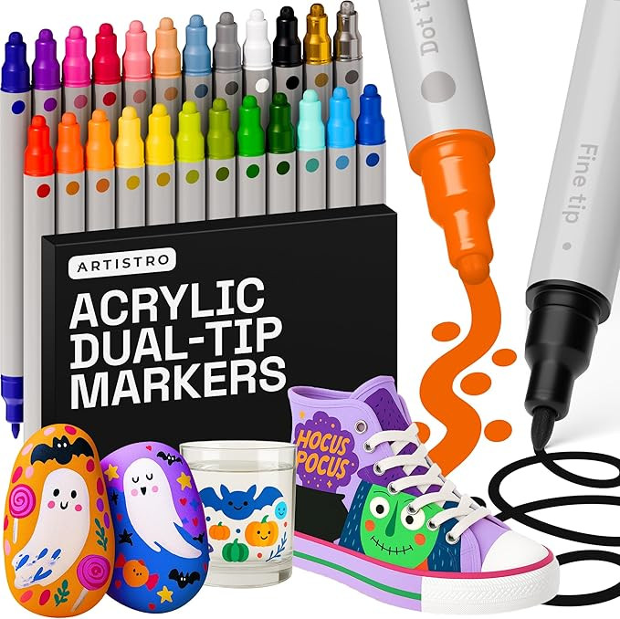 ARTISTRO Acrylic Paint Markers for Rock, Fabric, Wood, Glass, Craft - 24 Quick Dry Dual-Tip Paint... | Amazon (US)