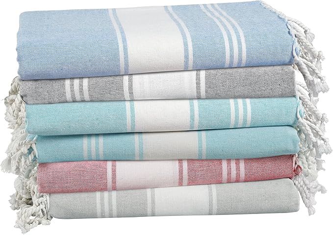 LANE LINEN Beach Towels 6 Pack, 100% Cotton Oversized Beach Towel, Lightweight Beach Essentials f... | Amazon (US)