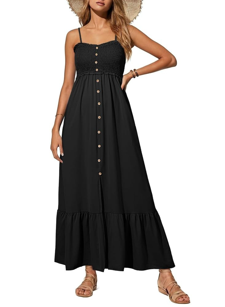 Dokotoo Womens Summer Dresses 2025 Sleeveless Spaghetti Strap Button Down Smocked Beach Vacation ... | Amazon (US)