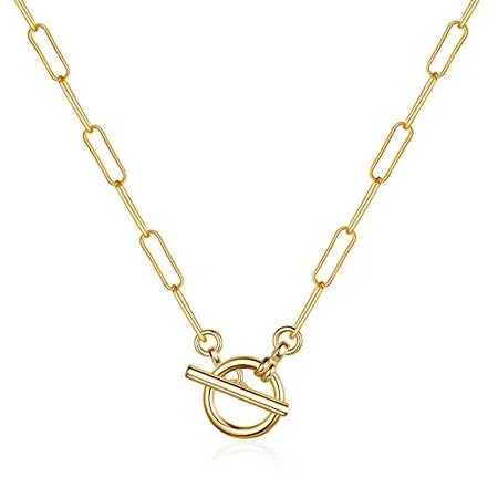 Turandoss Gold Toggle Clasp Paperclip Chain Necklace, 14K Gold Plated Toggle Clasp Simple Dainty Lin | Walmart (US)
