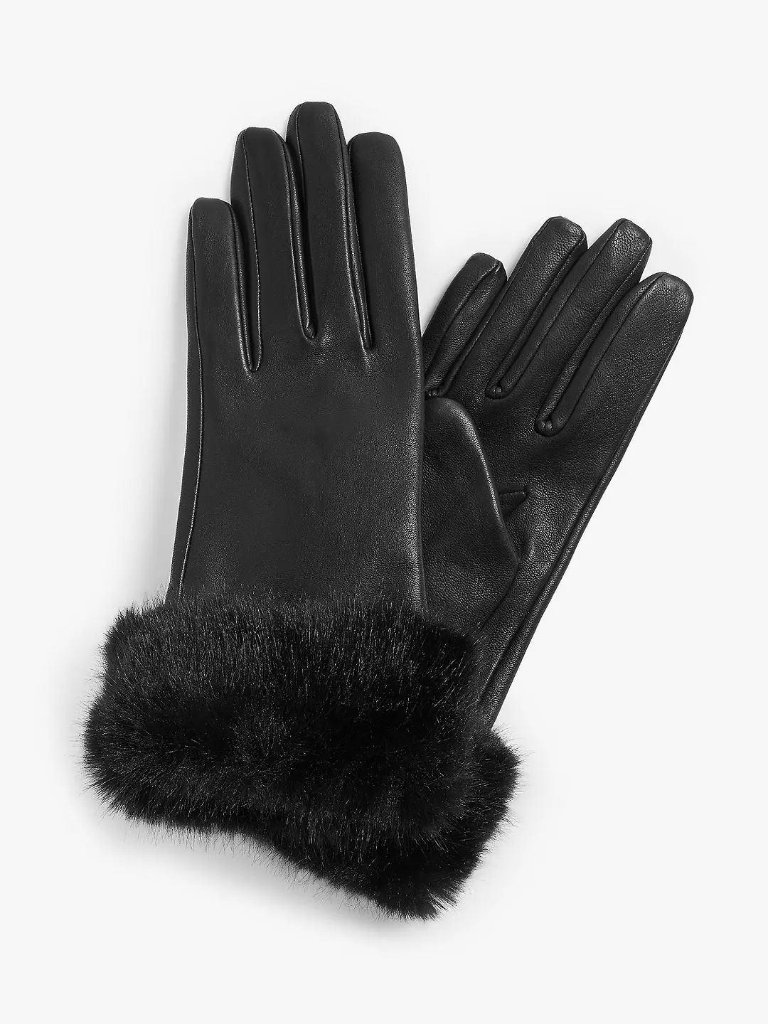John Lewis Faux Fur Trim Leather Gloves, Black | John Lewis (UK)