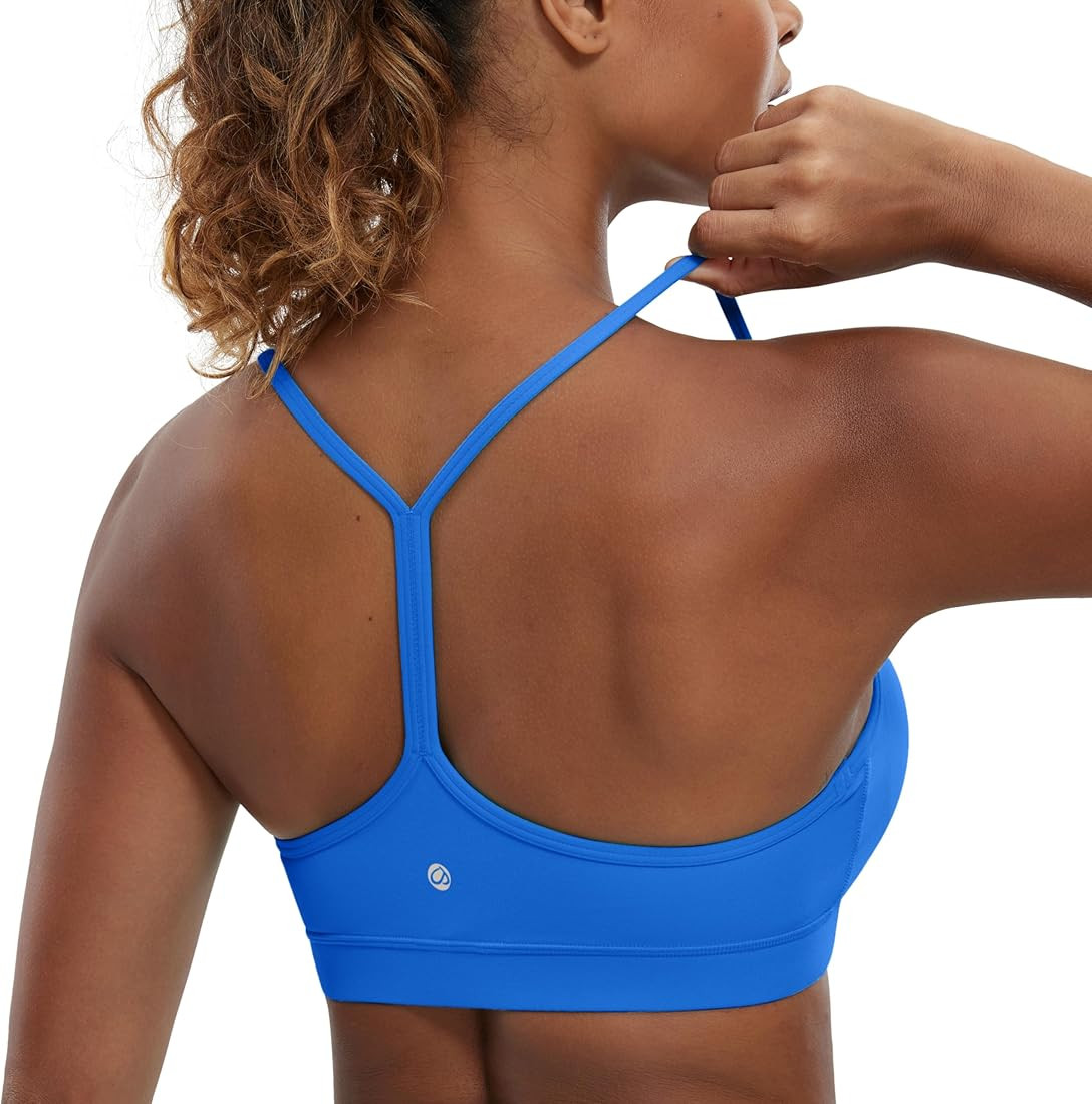 CRZ YOGA Butterluxe Womens Y Back Sports Bra - Padded Racerback Low Impact Spaghetti Thin Strap W... | Amazon (US)