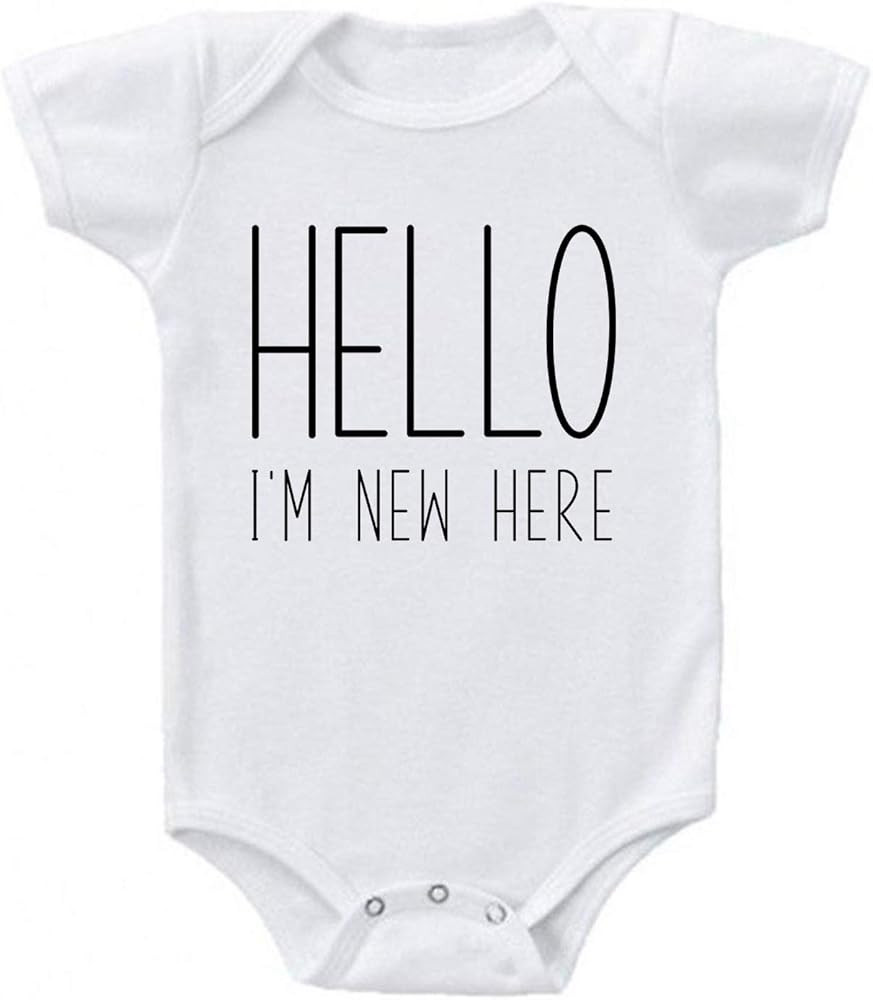 Ink Trendz Hello I'm New Here.Cute Baby Announcement One-Piece Bodysuit Romper | Amazon (US)