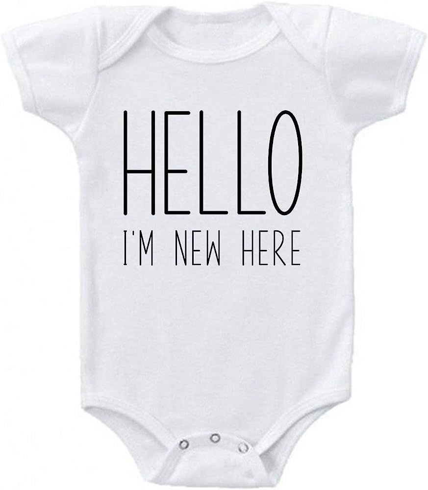 Ink Trendz Hello I'm New Here.Cute Baby Announcement One-Piece Bodysuit Romper | Amazon (US)