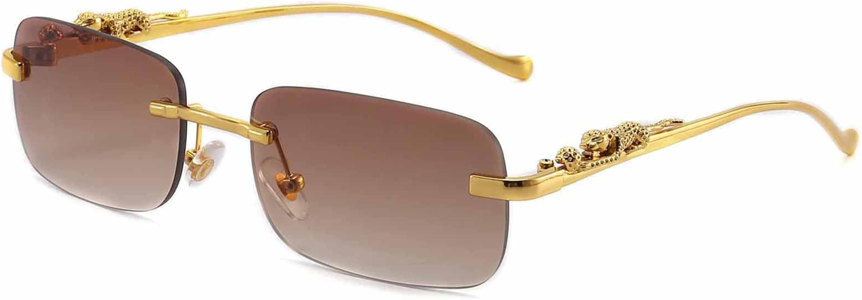 Dollger Rectangle Rimless Sunglasses for Women Men Leopard Arms 70s 80s Retro Sun Glasses | Amazon (US)