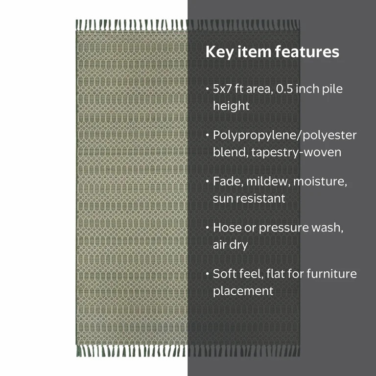 Better Homes & Gardens 5\u2019x7\u2019 Green Tassel Outdoor Rug | Walmart (US)