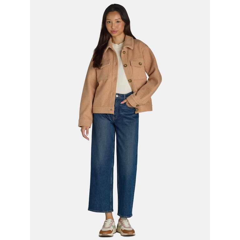 Time and Tru Women's Cropped Boucle Button Down Shacket, Sizes XS–XXXL | Walmart (US)