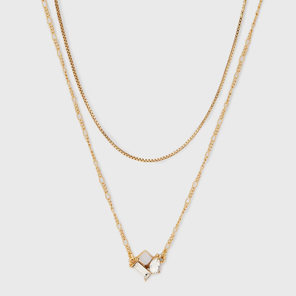 Glass Opal Pendant Multi-Strand Chain Necklace - A New Day™ Gold: Figaro Boxed Style, Lobster C... | Target