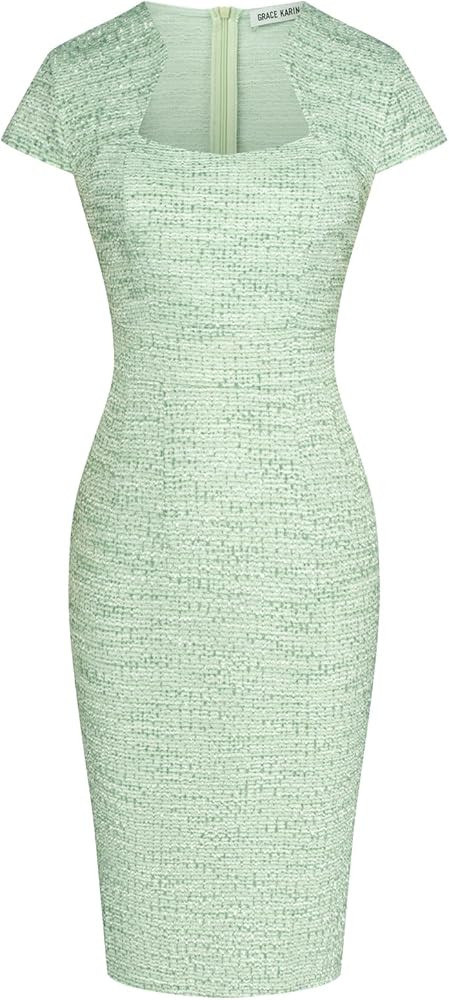 GRACE KARIN Women's Gorgeous Pencil Dress Cap Sleeve Tweed Pencil Dress for Work | Amazon (US)
