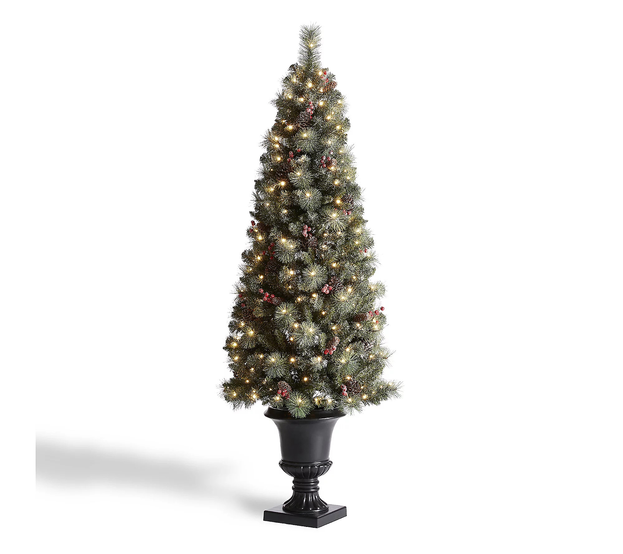 Glitzhome 6' Pre-Lit Frosted Pine Cones Potted hristmas Tree | QVC