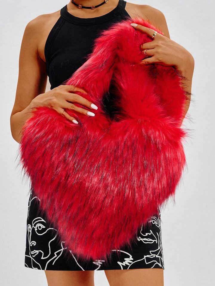 1pc Plush Large Capacity Shell Shaped Heart Bag, Personalized Vintage Star Crossbody Bag | SHEIN