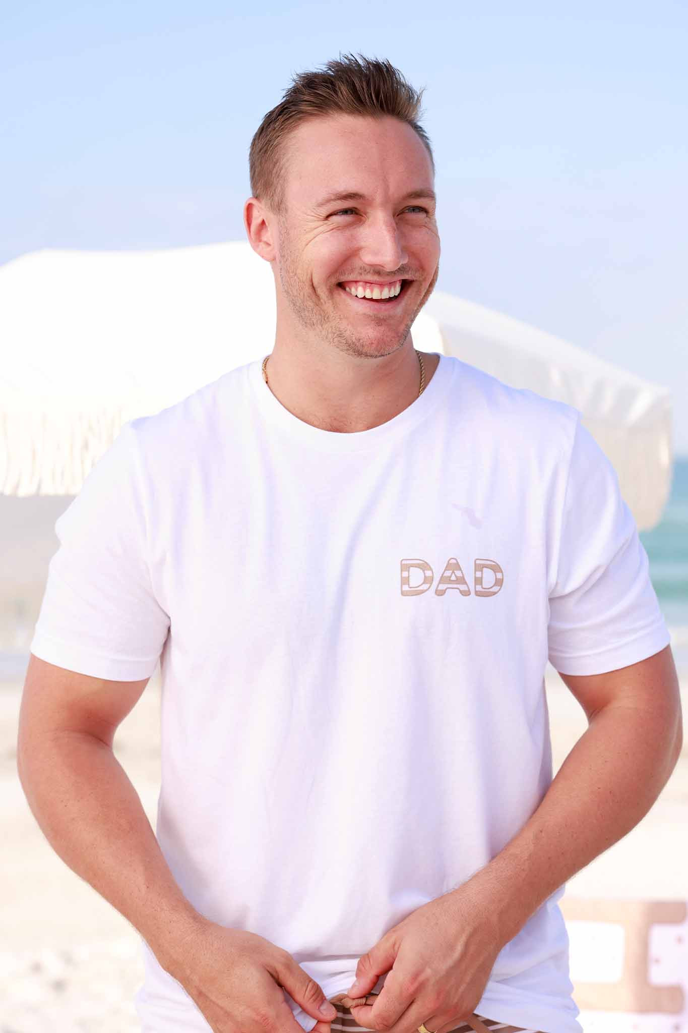 Sandy Stripes Dad Graphic Tee | White | Caden Lane