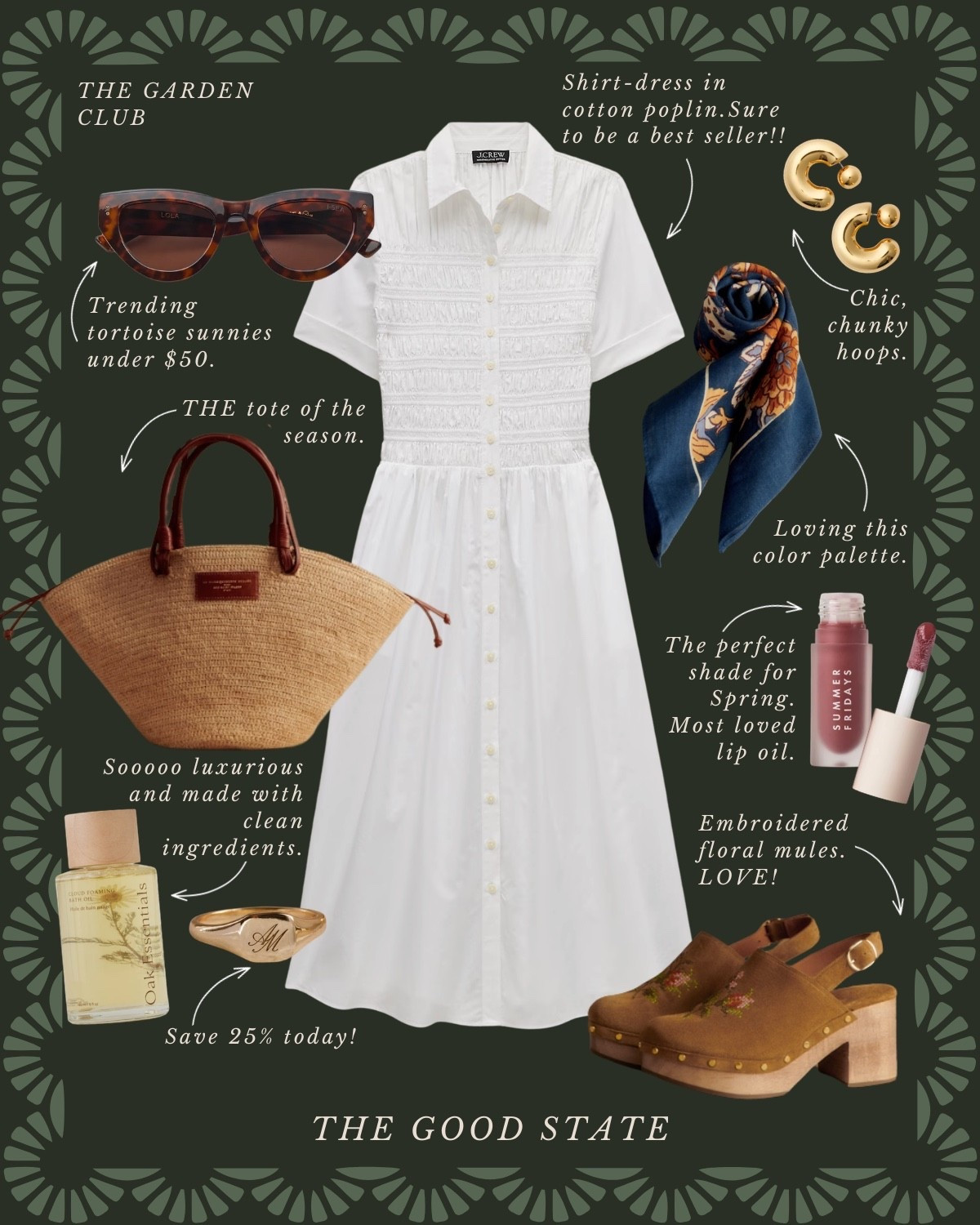 This collection is for the Spring girlies. The ones longing for the warmth of sunshine on their skin and a cool breeze blowing through their hair. Shorts and a sweatshirt weather. A flowy dress and a light cardigan. This is for the ladies counting down the days until the farmers market opens back up. The ones who love early mornings at the market—flaky croissant in one hand and a rosemary latte in the other. This is for the ones who can’t resist a bouquet of fresh flowers and are trying to figure out how to grow their own cut flower garden at home. For the ones who spend the golden evenings having a picnic with friends. For the people (like me) who always have a picnic blanket in their car. This is for the girlies love allllll things gingham, their trusty ball cap, pops of color  and who firmly believe you can’t have too many neck scarves or bandanas. For the ones who love feminine details like lace trim, dainty florals and ruffles. This Spring may we slow down, breathe deep, embrace the life all around and romanticize the seemingly ordinary moments🌼

#springstyle #classicstyle #springoutfit #farmersmarket #preppystyle 

Anthropologie Sezane quince Abercrombie old navy chunky earrings summer Fridays scarves heels sunglasses white dress spring dresses 

#LTKActive #LTKSaleAlert #LTKootd