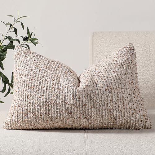 DEZENE 12x20 Beige Lumbar Pillow Cover Textured Boucle Striped Chic Morden Boho Accent Farmhouse ... | Amazon (US)