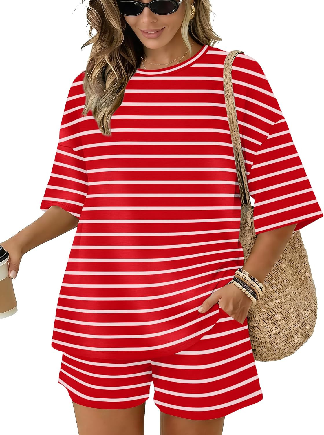 Sampeel Womens 2 Piece Sets 3/4 Sleeve Oversized Tops Lounge Sets Loungewear Business Casual Summer Outfits Workout | Amazon (US)