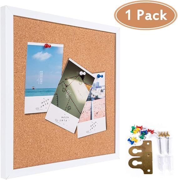 Cork Board Framed Bulletin Board 12"X 12" Thick Square Wall Tiles, White Wooden Message Tackboard... | Amazon (US)