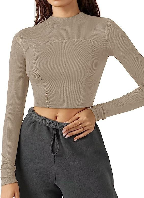 LASLULU Womens Seamless Workout Top Long Sleeve Ribbed Yoga Running Shirt Cropped Athletic Shirts... | Amazon (US)