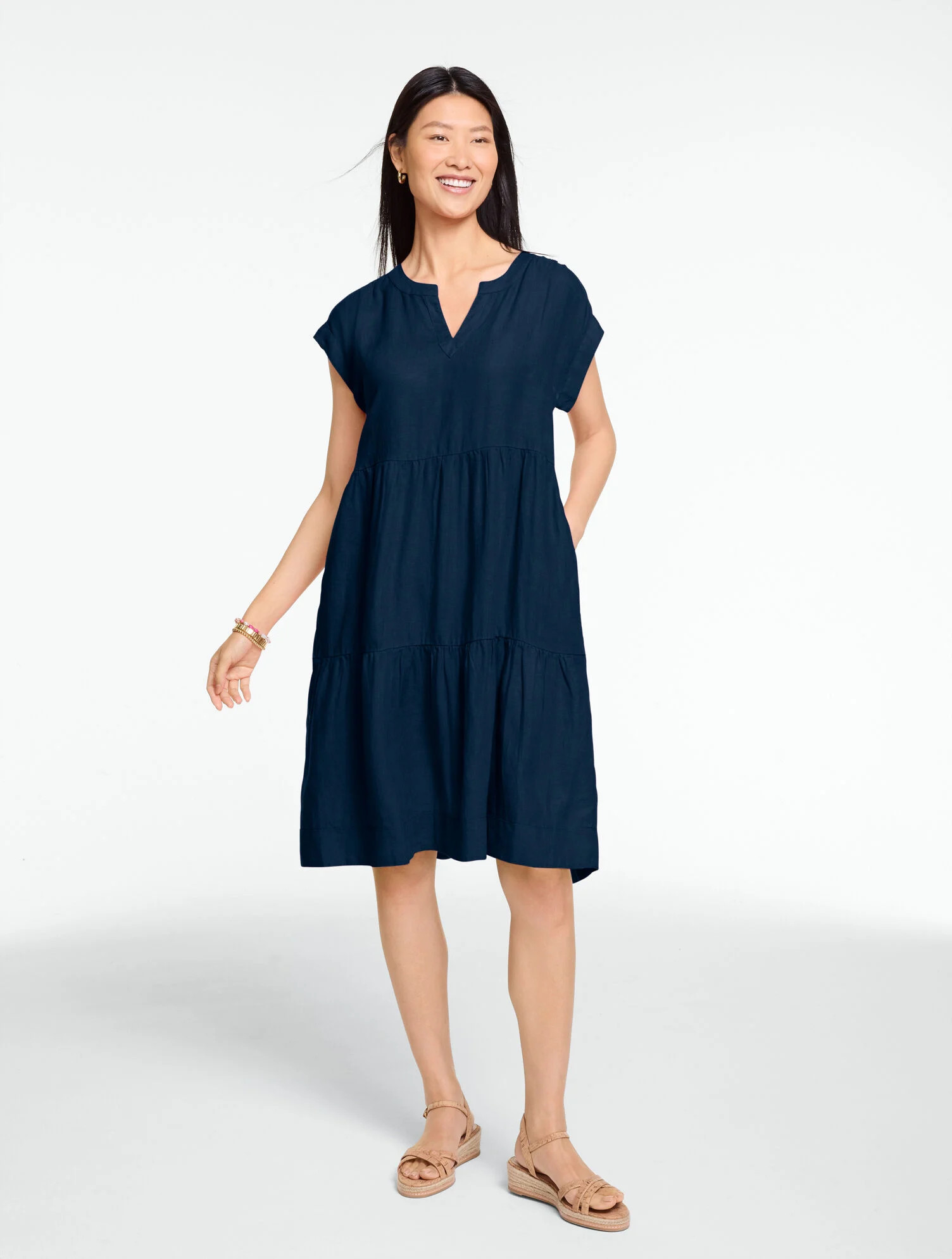 Linen Tiered Swing Dress | Talbots