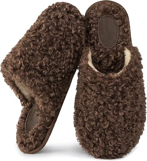 Snug Leaves Women's Scuff Slippers Furry Cute Curly Faux Wool Slip-on Indoor Memory Foam House Sh... | Amazon (US)