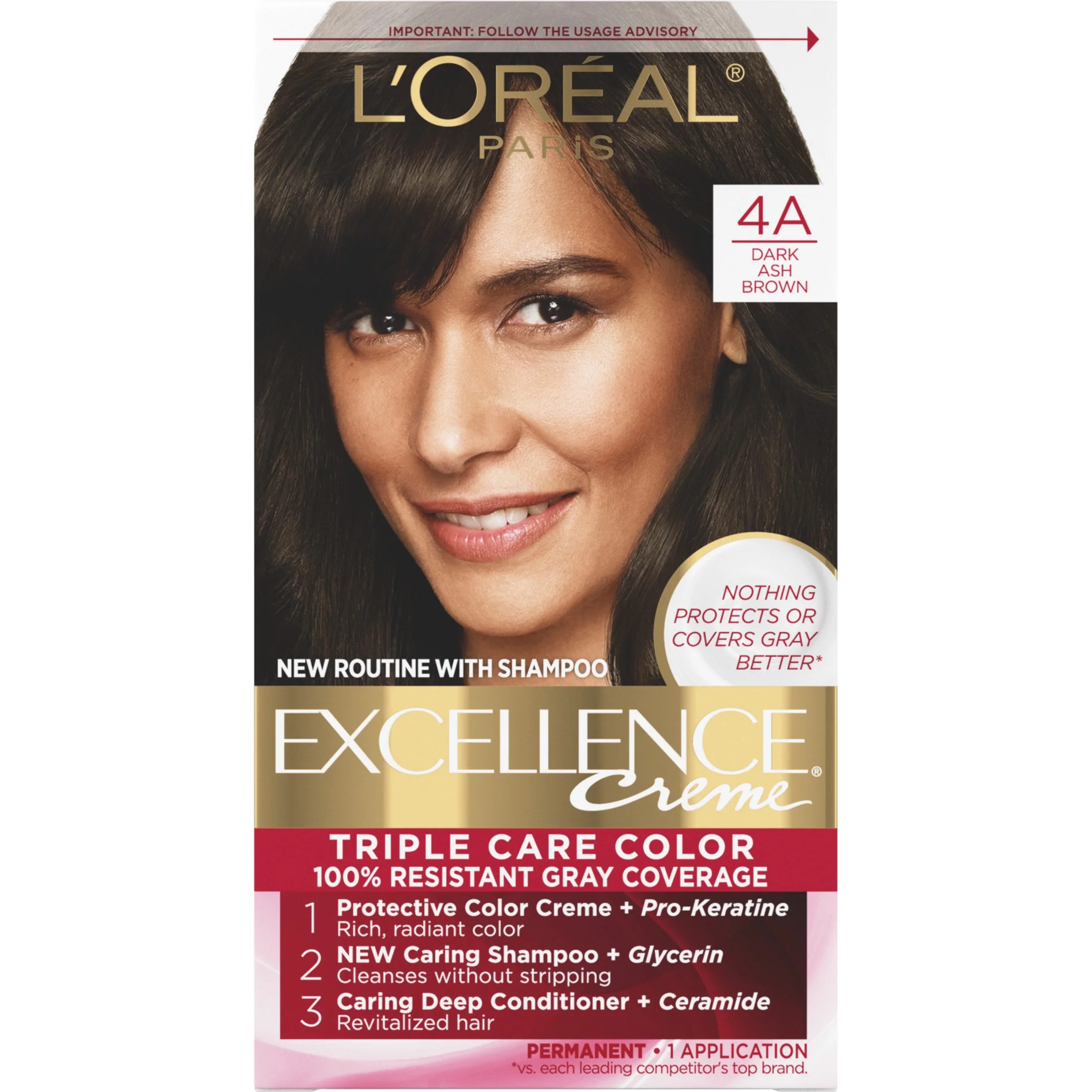 L'Oreal Paris Excellence Creme Triple Care Hair Color, 4A Dark Ash Brown, 1 Kit | Walmart (US)